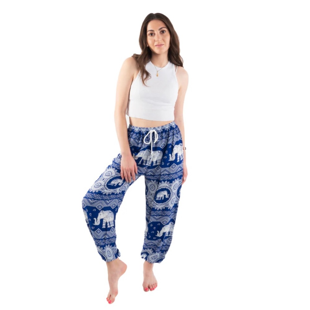 NEW Nepal Made Harem Pants Blue Elephant, One Size